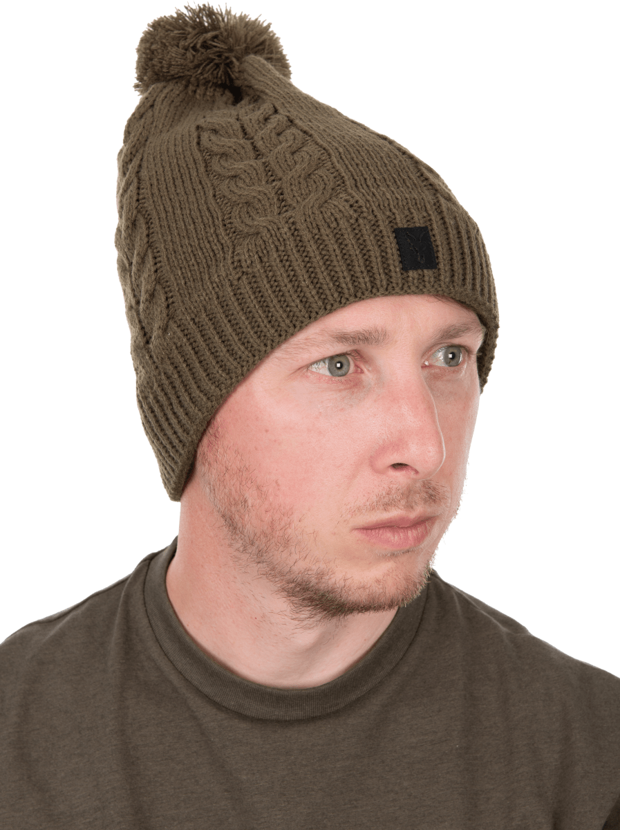 Fox Khaki Knitted Bobble - Muts - dé KarperCentrale